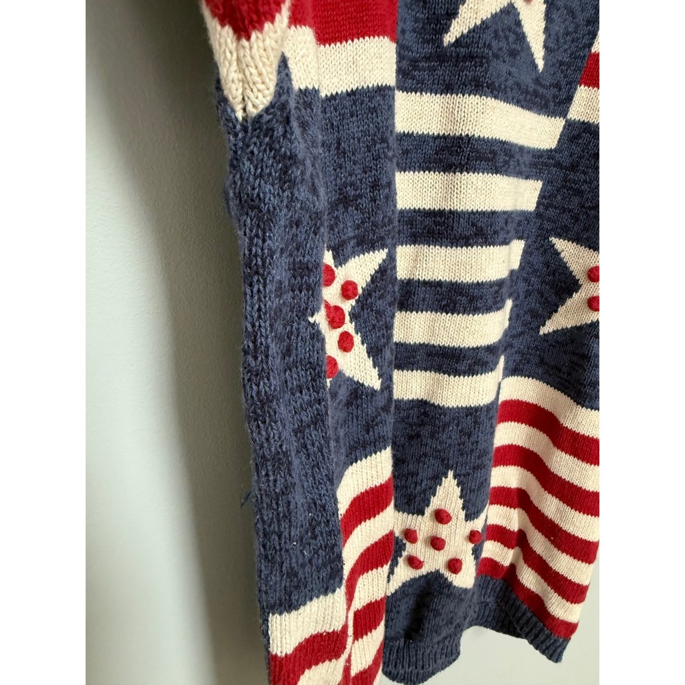 Vintage Maxwell Jason Americana Stars Stripes Sweater Red White Blue Pom Pom L - Picture 9 of 10